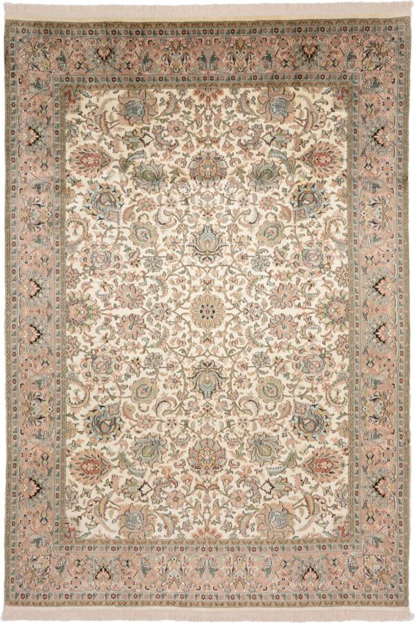 Kashmir Oriental Rug 190 × 276 cm, Silk, White/Beige, hand-knotted Kashmir Oriental Rug 190 × 276 cm, Silk, White/Beige, hand-knotted