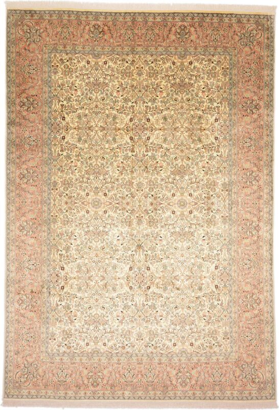 Kashmir Oriental Rug 216 × 313 cm, Silk, White/Beige, hand-knotted