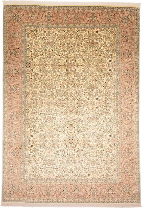Kashmir Oriental Rug 216 × 313 cm, Silk, White/Beige, hand-knotted