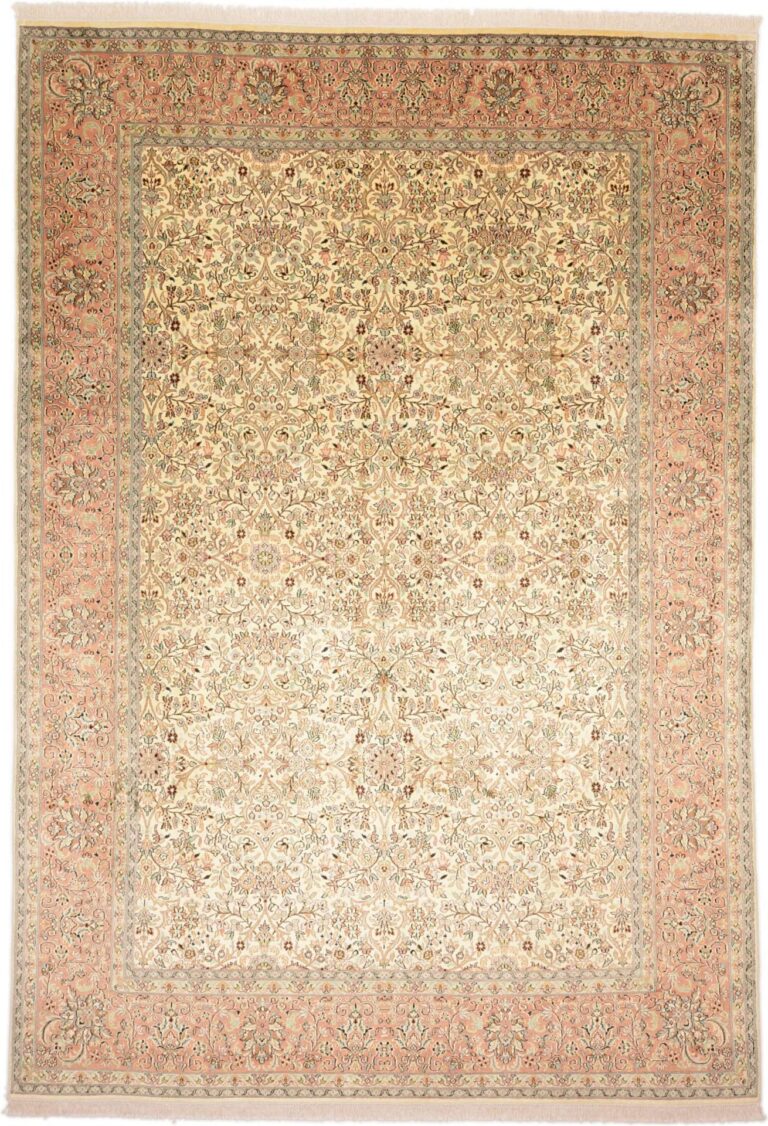 Kashmir Oriental Rug 216 × 313 cm, Silk, White/Beige, hand-knotted