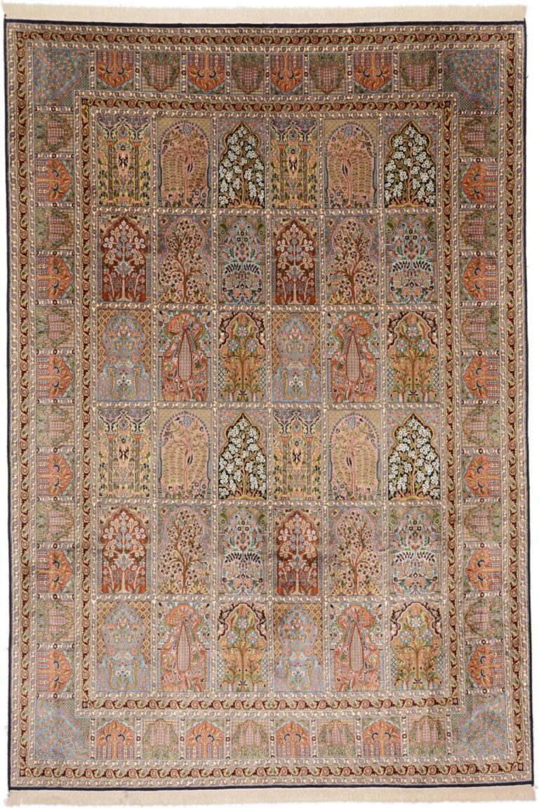 Kashmir Oriental Rug 216 × 313 cm, Silk, White/Beige, hand-knotted