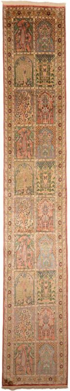 Kashmir Oriental Rug 83 × 474 cm, Silk, hand-knotted, pastel
