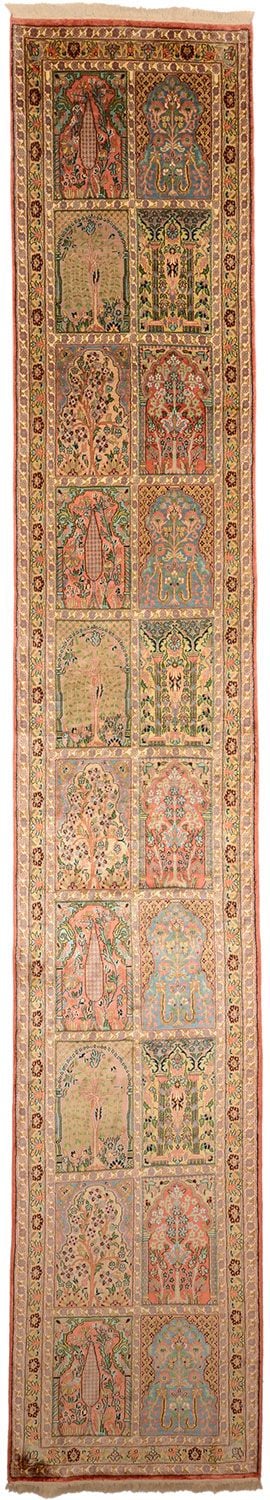 Kashmir Oriental Rug 83 × 474 cm, Silk, hand-knotted, pastel