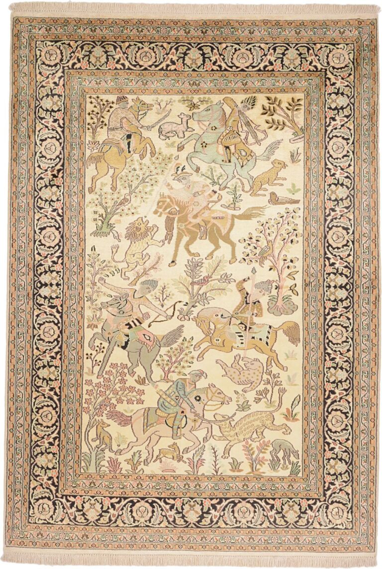 Kashmir Oriental Rug 143 × 207 cm, Silk, hand-knotted, refined