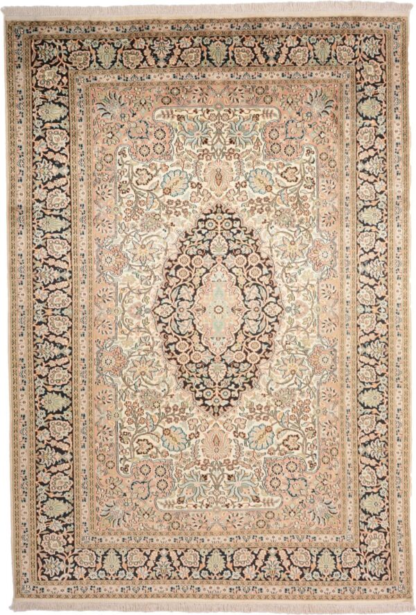 Kashmir Oriental Rug 172 × 248 cm, Silk, White/Beige, hand-knotted