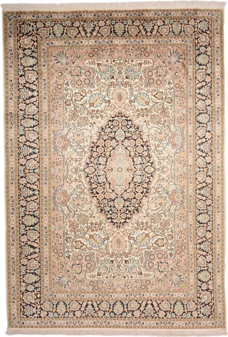 Kashmir Oriental Rug 172 × 248 cm, Silk, White/Beige, hand-knotted