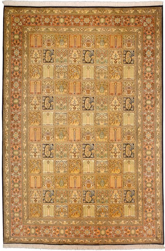 Kashmir Oriental Rug 172 × 253 cm, Silk, hand-knotted, pastel