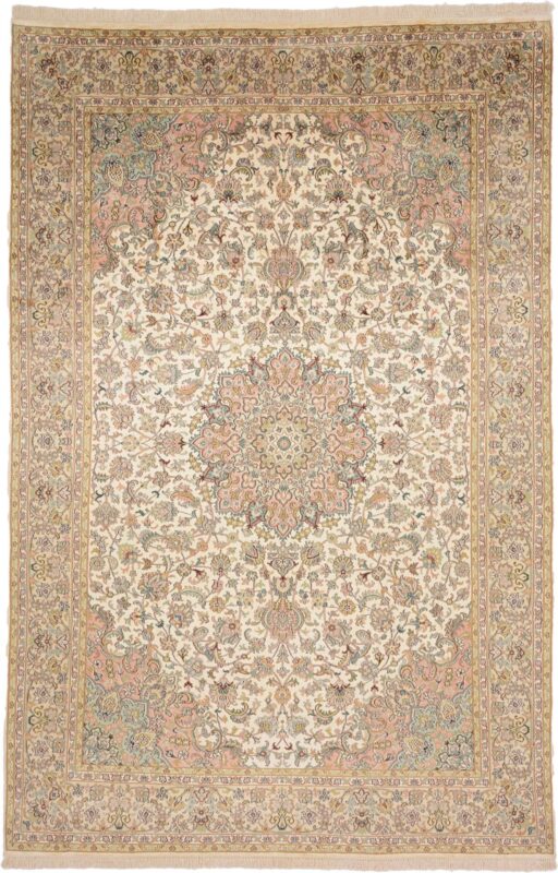 Kashmir Oriental Rug 184 × 280 cm, Silk, White/Beige, hand-knotted