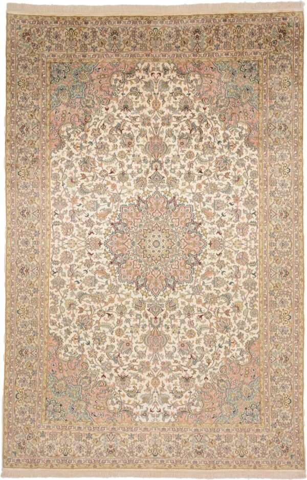Kashmir Oriental Rug 184 × 280 cm, Silk, White/Beige, hand-knotted