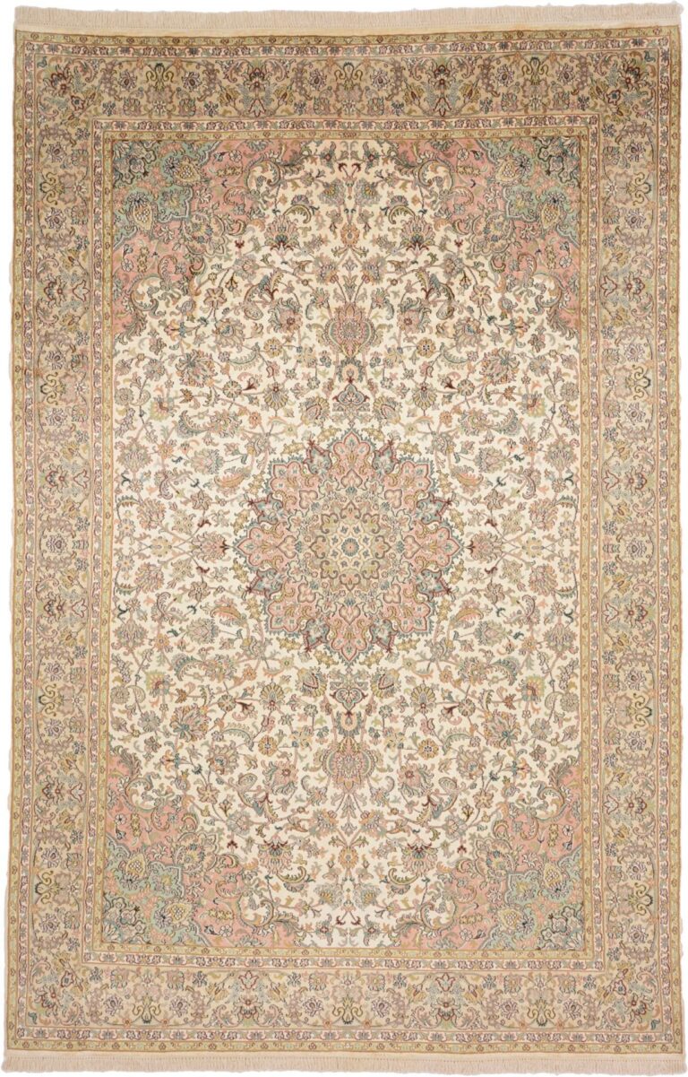 Kashmir Oriental Rug 184 × 280 cm, Silk, White/Beige, hand-knotted
