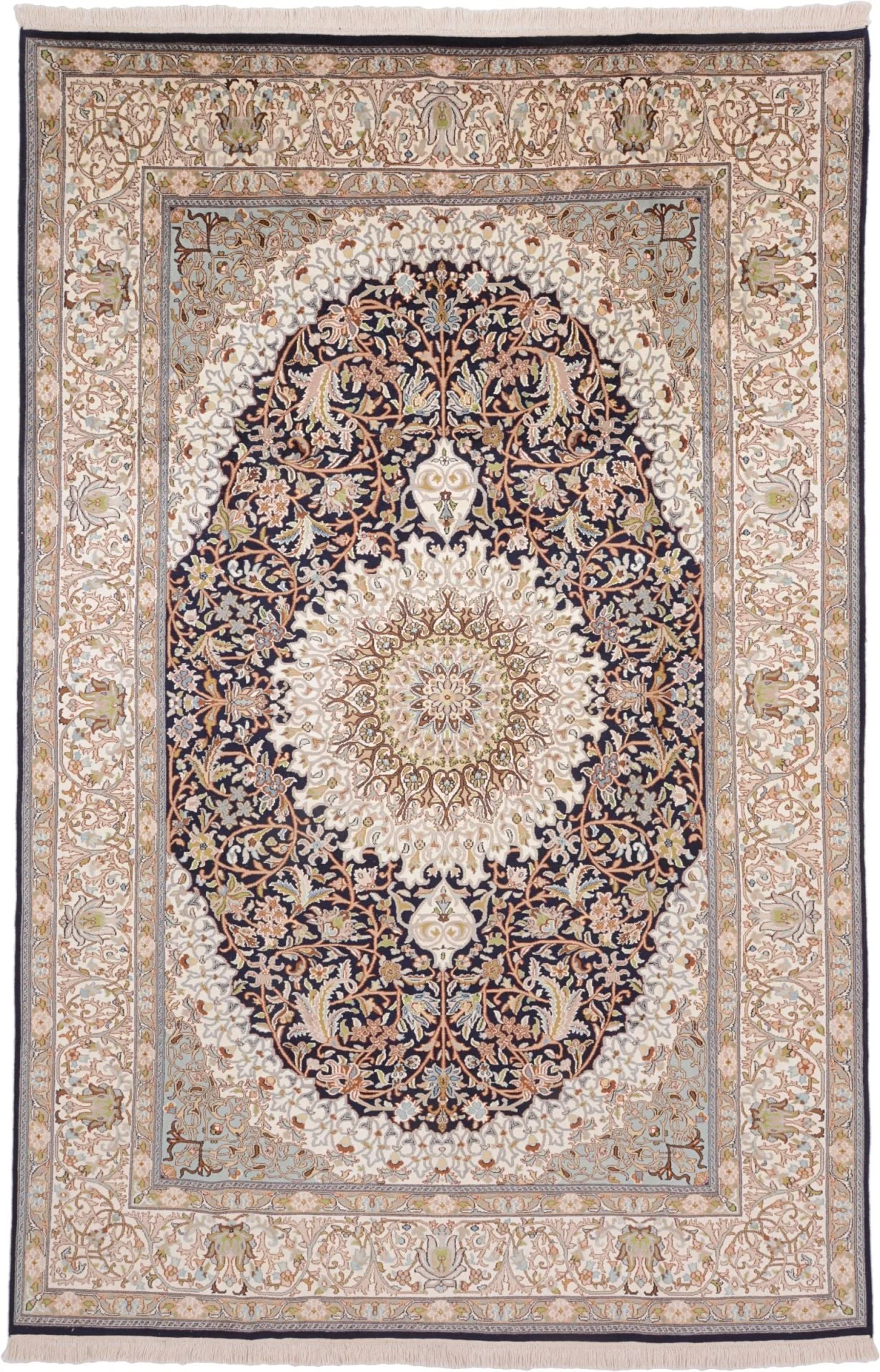 Kashmir Oriental Rug 184 × 280 cm, Silk, hand-knotted, pastel