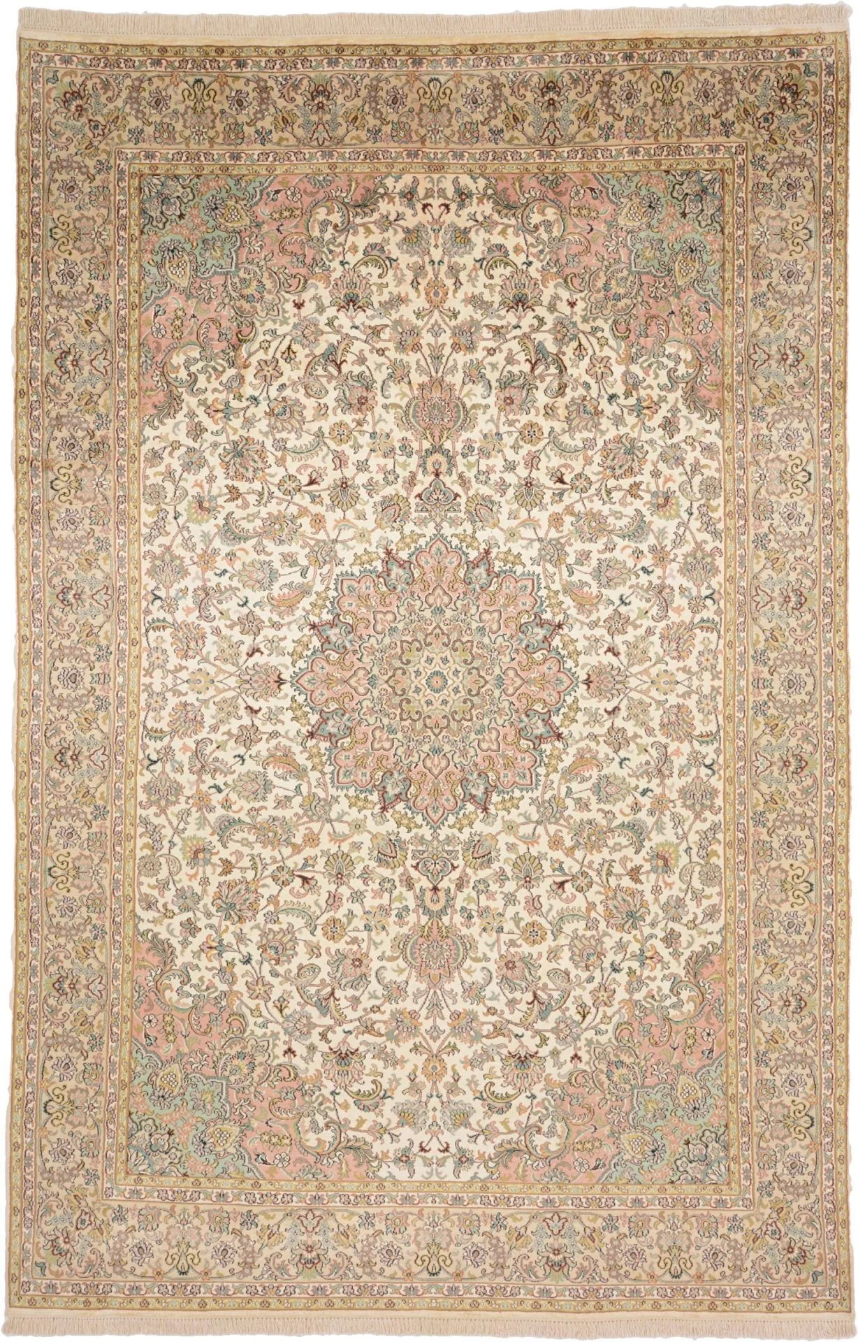 Kashmir Oriental Rug 184 × 280 cm, Silk, White/Beige, hand-knotted