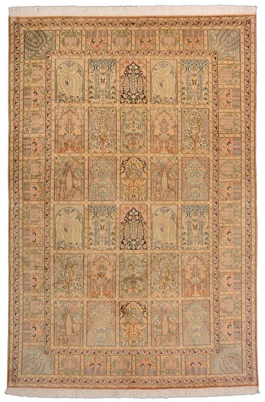 Kashmir Oriental Rug 185 × 276 cm, Silk, White/Beige, hand-knotted