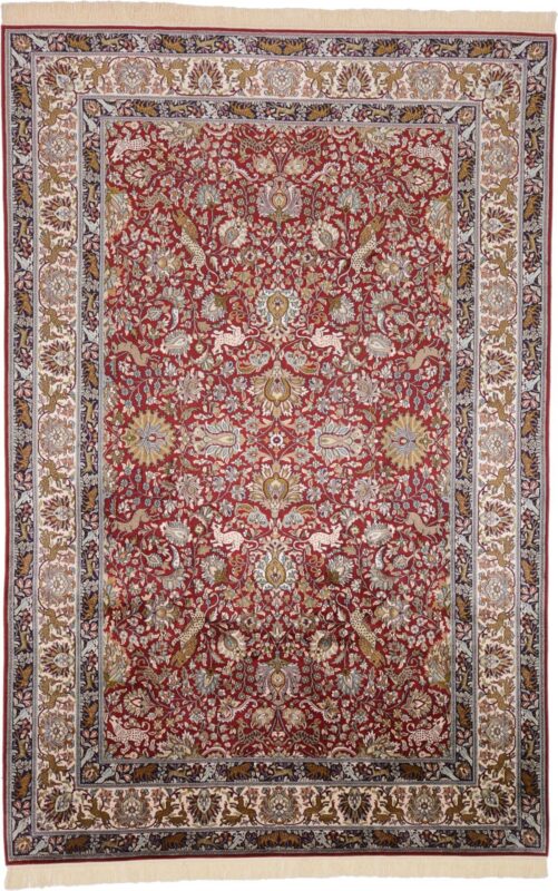 Kashmir Oriental Rug 186 × 280 cm, Silk, Red/Orange, hand-knotted