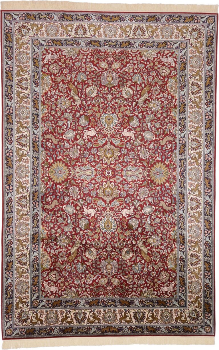 Kashmir Oriental Rug 186 × 280 cm, Silk, Red/Orange, hand-knotted