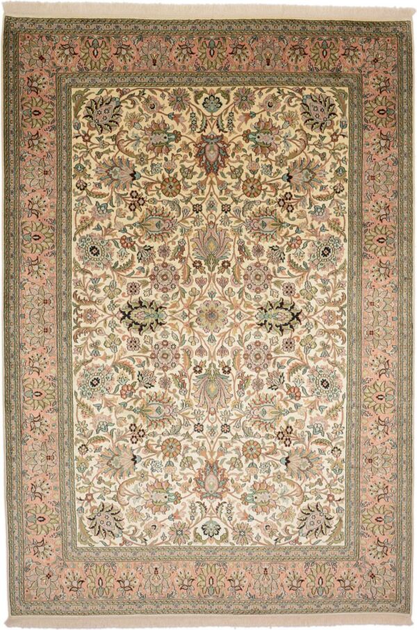 Kashmir Oriental Rug 188 × 275 cm, Silk, hand-knotted, pastel