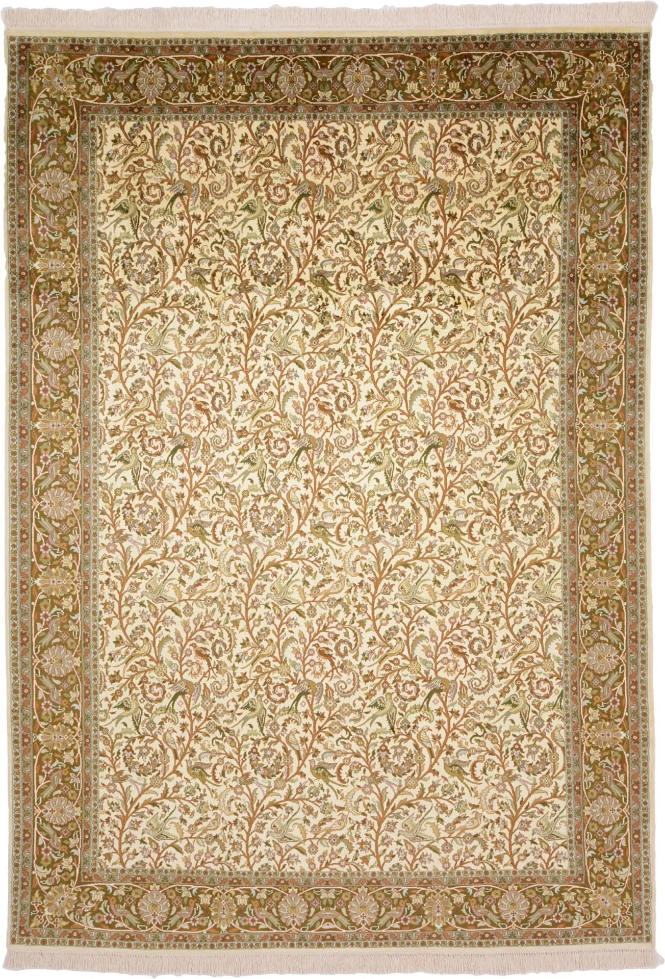 Kashmir Oriental Rug 189 × 269 cm, Silk, hand-knotted, pastel