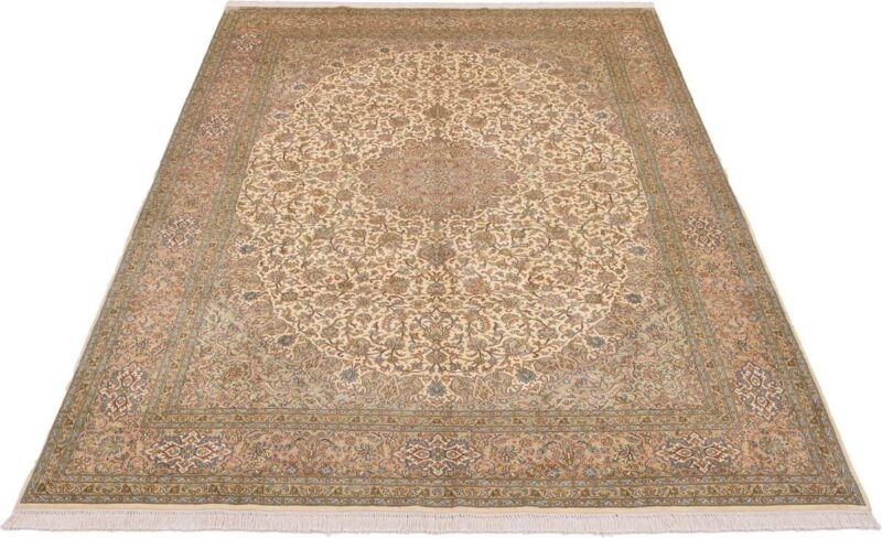 Kashmir Oriental Rug 213 × 310 cm, Silk, White/Beige, hand-knotted — view 2