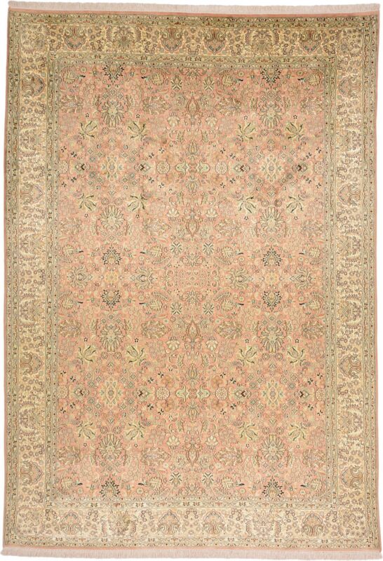Kashmir Oriental Rug 215 × 309 cm, Silk, White/Beige, hand-knotted