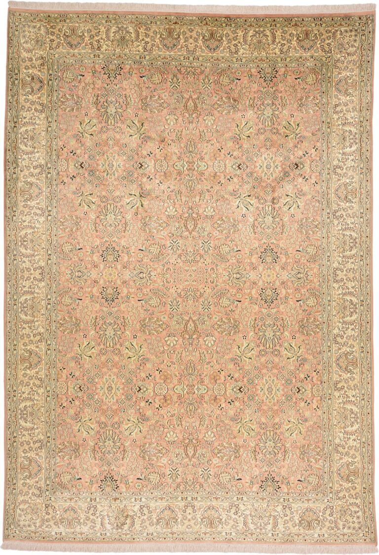 Kashmir Oriental Rug 215 × 309 cm, Silk, White/Beige, hand-knotted