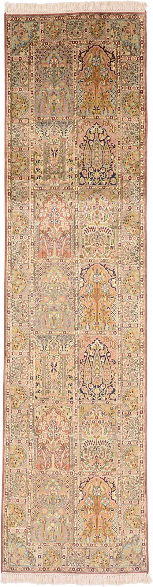 Kashmir Oriental Rug 88 × 303 cm, Silk, hand-knotted