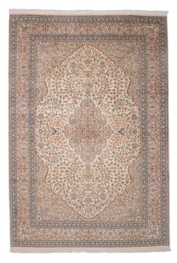 Kashmir Oriental Rug 170 × 250 cm, Silk, White/Beige, hand-knotted