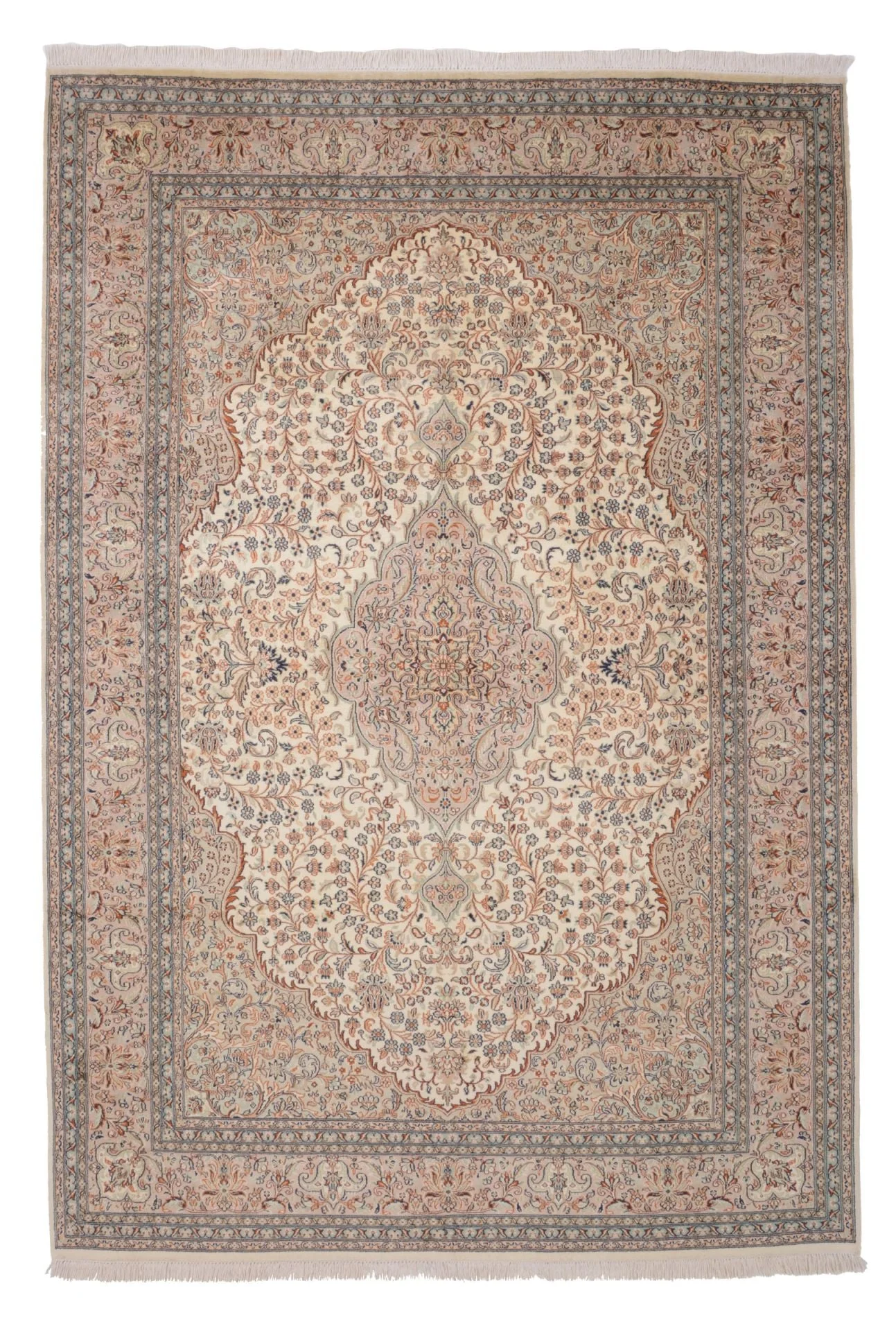 Kashmir Oriental Rug 170 × 250 cm, Silk, White/Beige, hand-knotted