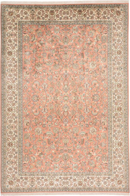 Kashmir Oriental Rug 190 × 276 cm, Silk, White/Beige, hand-knotted