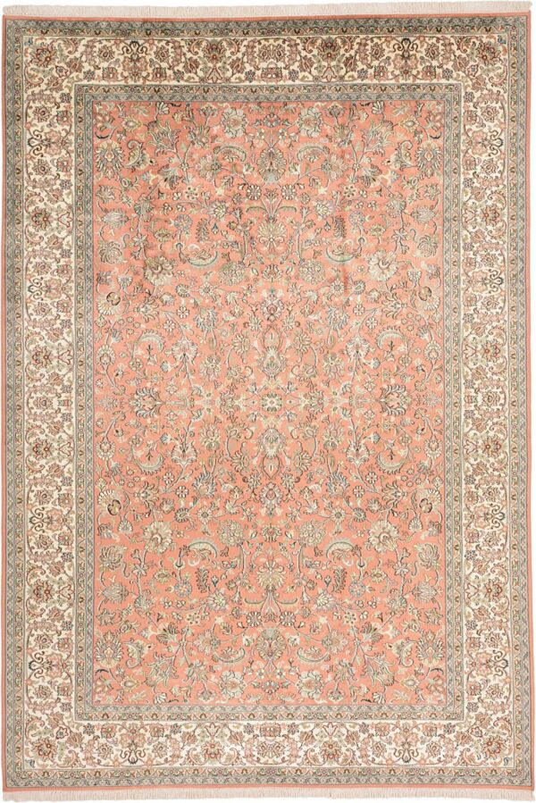 Kashmir Oriental Rug 190 × 276 cm, Silk, White/Beige, hand-knotted