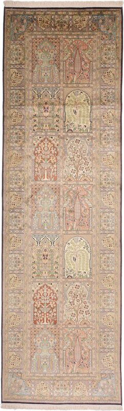 Kashmir Oriental Rug 94 × 308 cm, Silk, hand-knotted, Indian