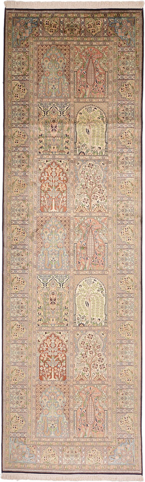 Kashmir Oriental Rug 94 × 308 cm, Silk, hand-knotted, Indian