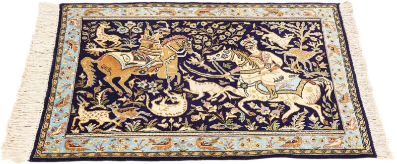 Qom Persian Rug 74 × 104 cm, Wool and Silk, hand-knotted — view 2 Qom Persian Rug 74 × 104 cm, Wool and Silk, hand-knotted — view 2