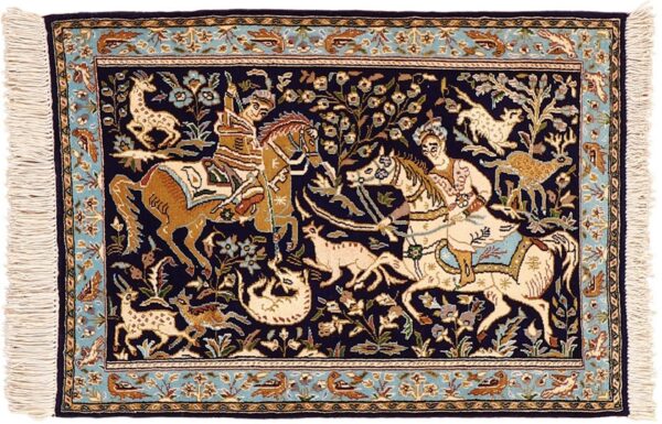 Qom Persian Rug 74 × 104 cm, Wool and Silk, hand-knotted Qom Persian Rug 74 × 104 cm, Wool and Silk, hand-knotted