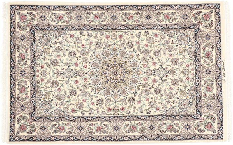 Isfahan Persian Rug 113 × 173 cm, Wool and Silk, hand-knotted
