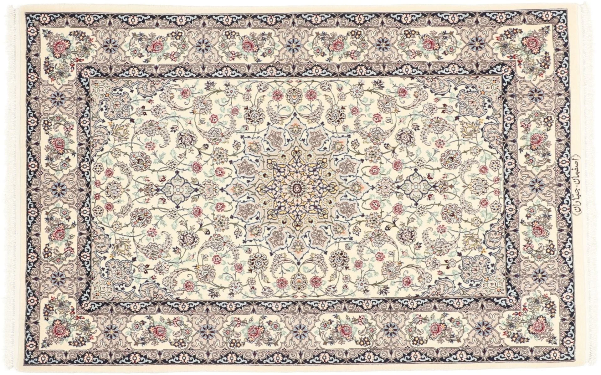 Isfahan Persian Rug 113 × 173 cm, Wool and Silk, hand-knotted