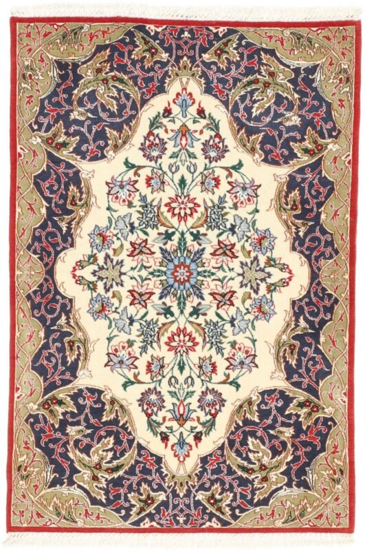 Isfahan Persian Rug 71 × 103 cm, Wool and Silk, hand-knotted