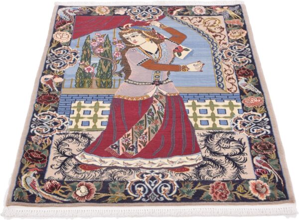 Isfahan Persian Rug 73 × 103 cm, Wool and Silk, hand-knotted — view 2