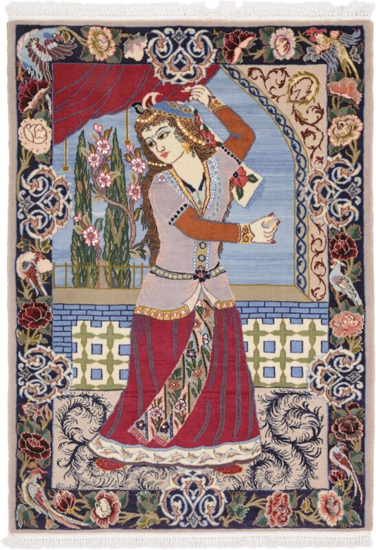 Isfahan Persian Rug 73 × 103 cm, Wool and Silk, hand-knotted