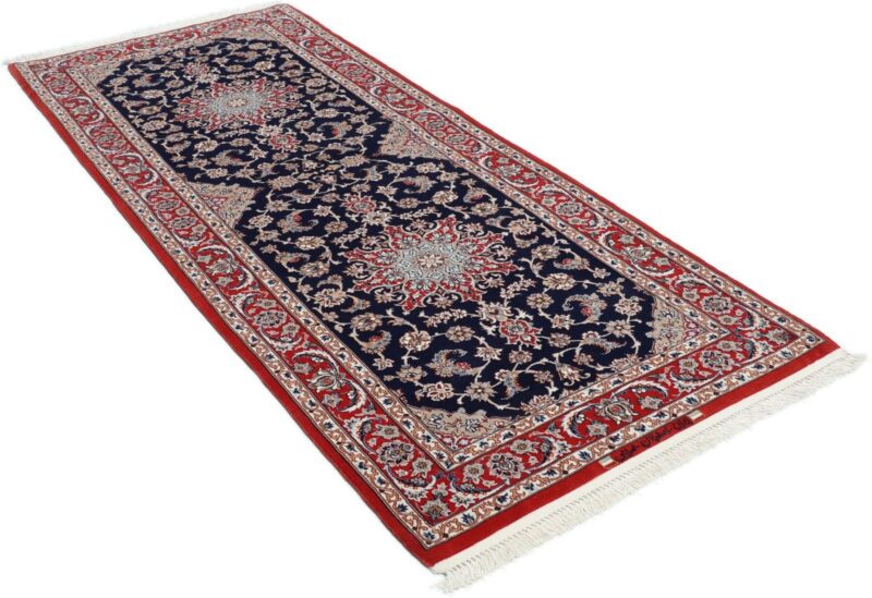 Isfahan Persian Rug 85 × 217 cm, Wool and Silk, hand-knotted — view 4