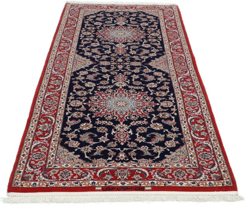 Isfahan Persian Rug 85 × 217 cm, Wool and Silk, hand-knotted — view 5