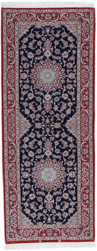 Isfahan Persian Rug 85 × 217 cm, Wool and Silk, hand-knotted
