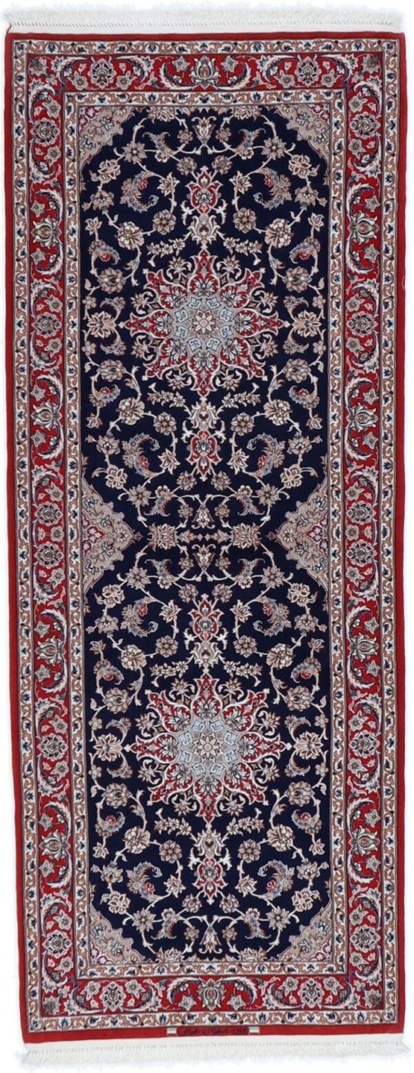 Isfahan Persian Rug 85 × 217 cm, Wool and Silk, hand-knotted