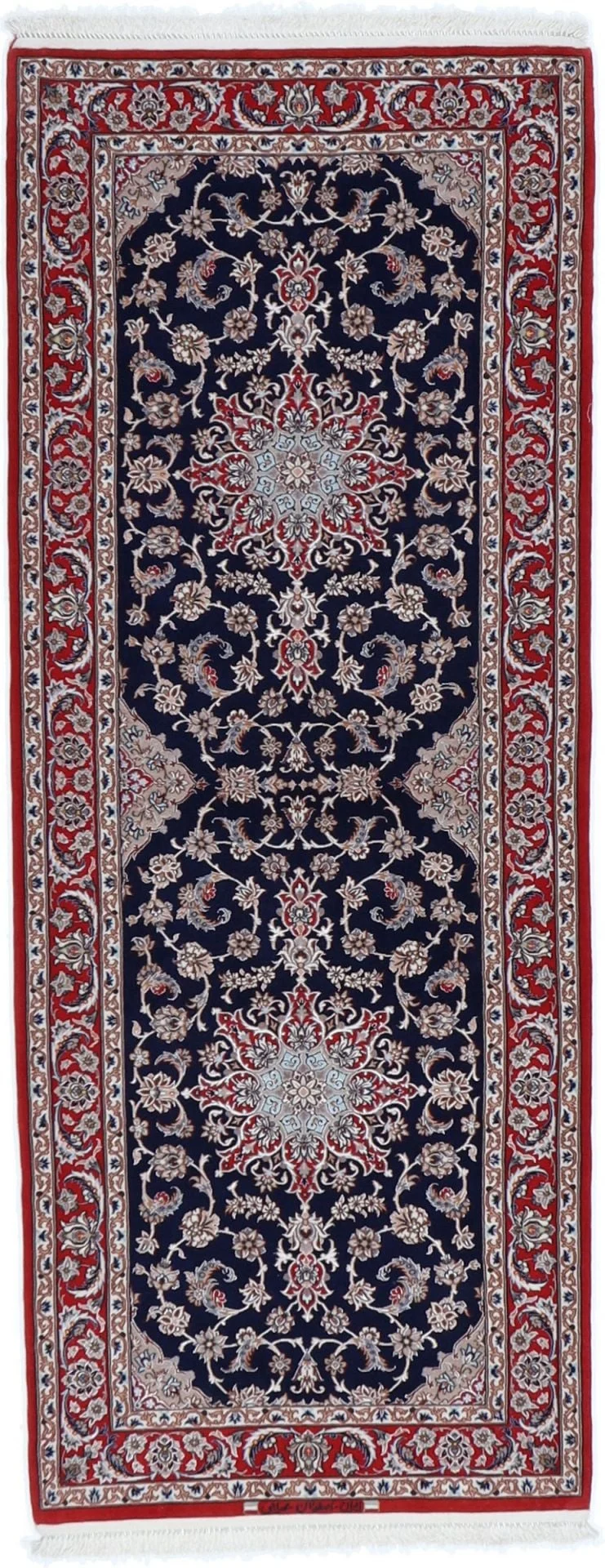 Isfahan Persian Rug 85 × 217 cm, Wool and Silk, hand-knotted