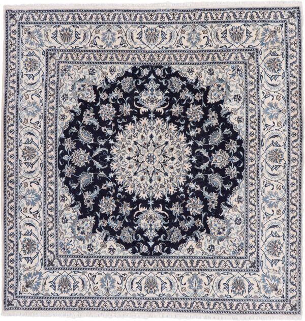 Nain Persian Rug 196 × 200 cm, Wool and Silk, hand-knotted Nain Persian Rug 196 × 200 cm, Wool and Silk, hand-knotted