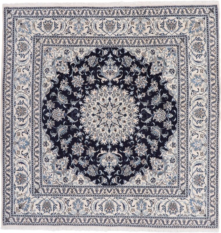Nain Persian Rug 196 × 200 cm, Wool and Silk, hand-knotted Nain Persian Rug 196 × 200 cm, Wool and Silk, hand-knotted