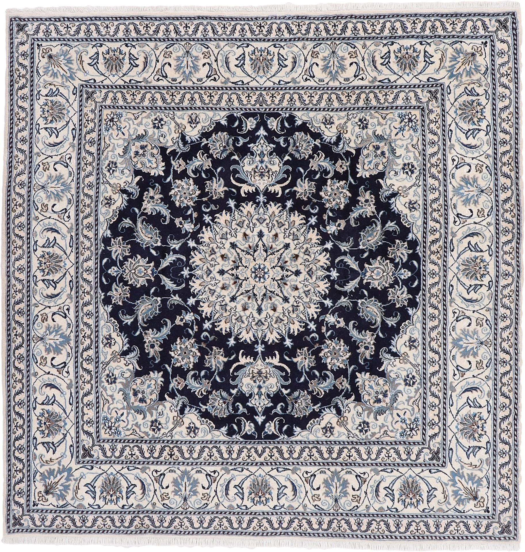 Nain Persian Rug 196 × 200 cm, Wool and Silk, hand-knotted