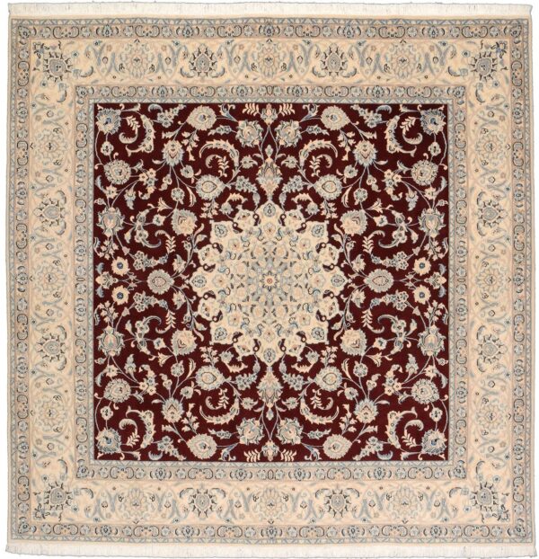 Nain Persian Rug 200 × 201 cm, Wool and Silk, hand-knotted