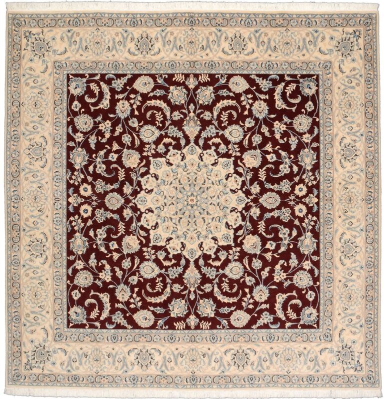 Nain Persian Rug 200 × 201 cm, Wool and Silk, hand-knotted