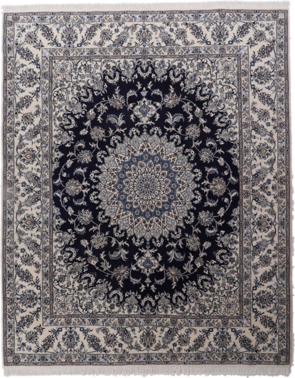 Nain Persian Rug 248 × 304 cm, Wool and Silk, Blue/Turquoise, hand-knotted