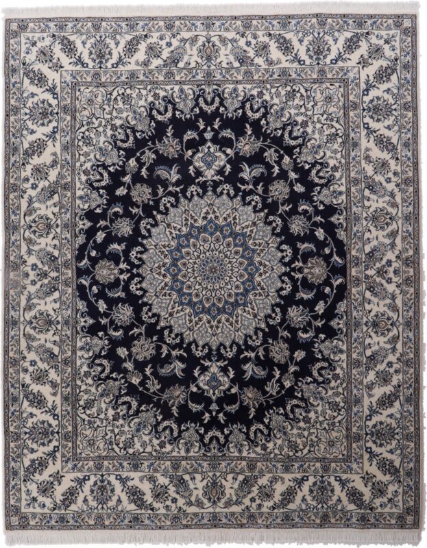 Nain Persian Rug 248 × 304 cm, Wool and Silk, Blue/Turquoise, hand-knotted
